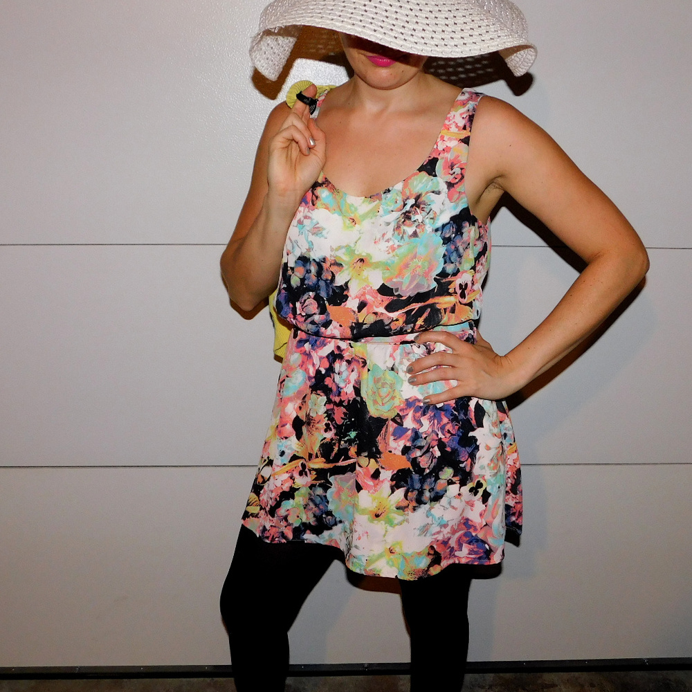 Multi Colored Floral Mini + Lace Cardigan